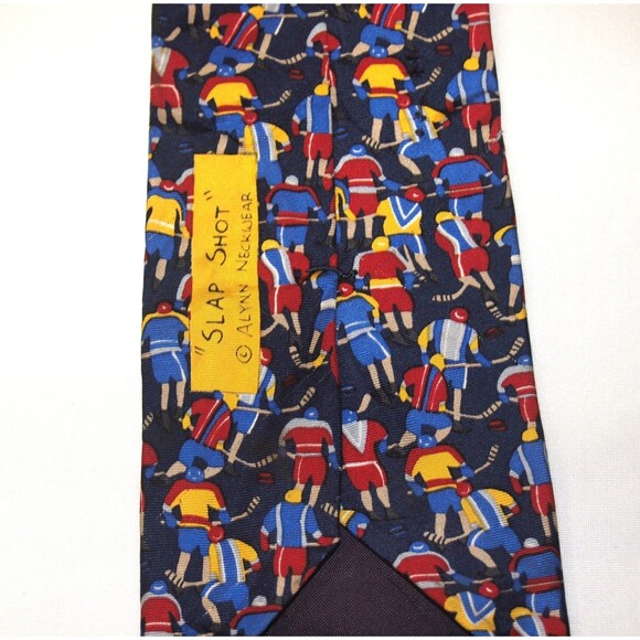 Slap Shot Hockey Tie Necktie 100% Silk Made In USA 3 3/4" x 58 Vintage Tie - Picture 5 of 5